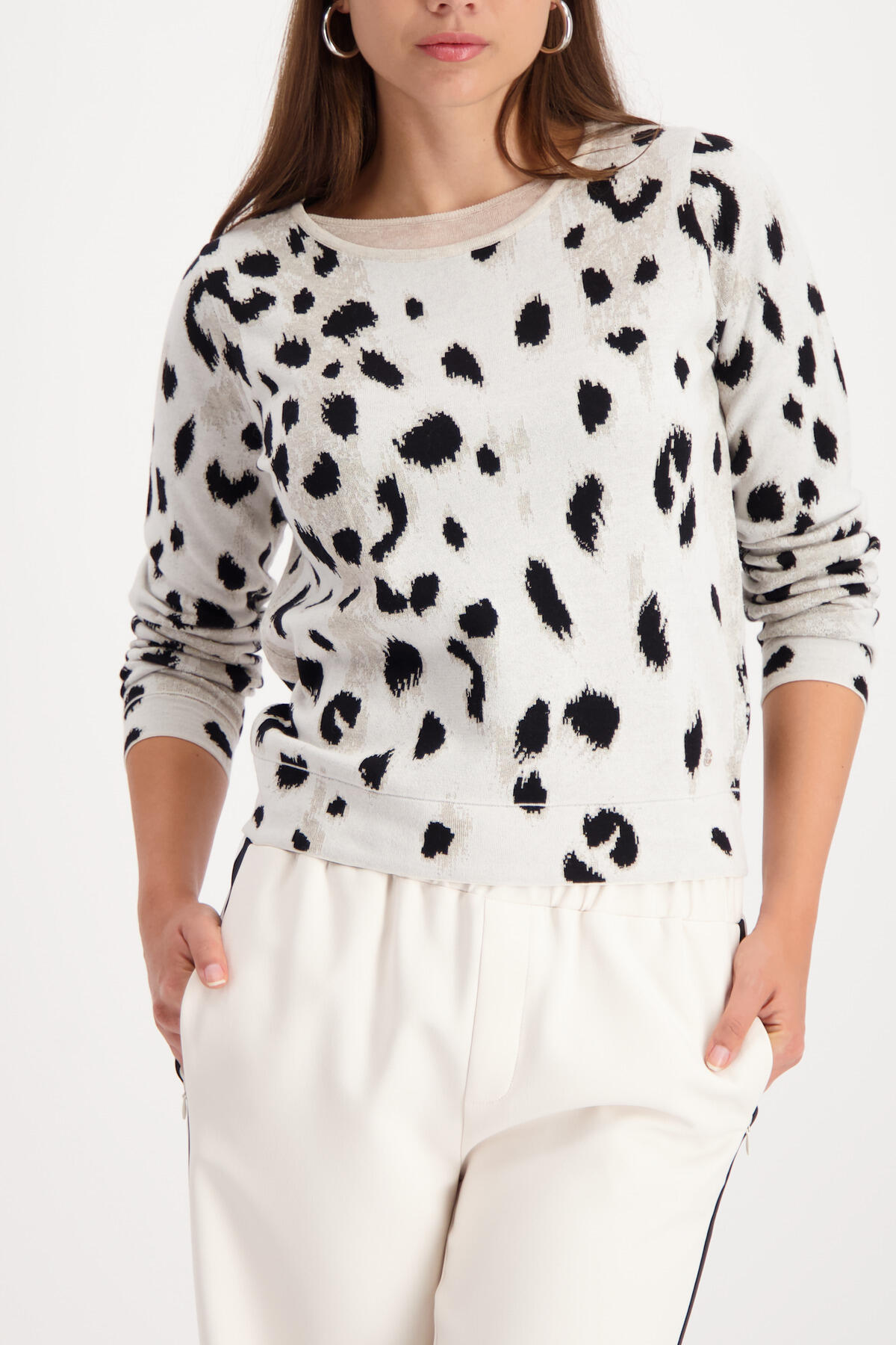 monari - Strickpullover mit Leopardenmuster off-white gemustert - Gr. - 46 von monari