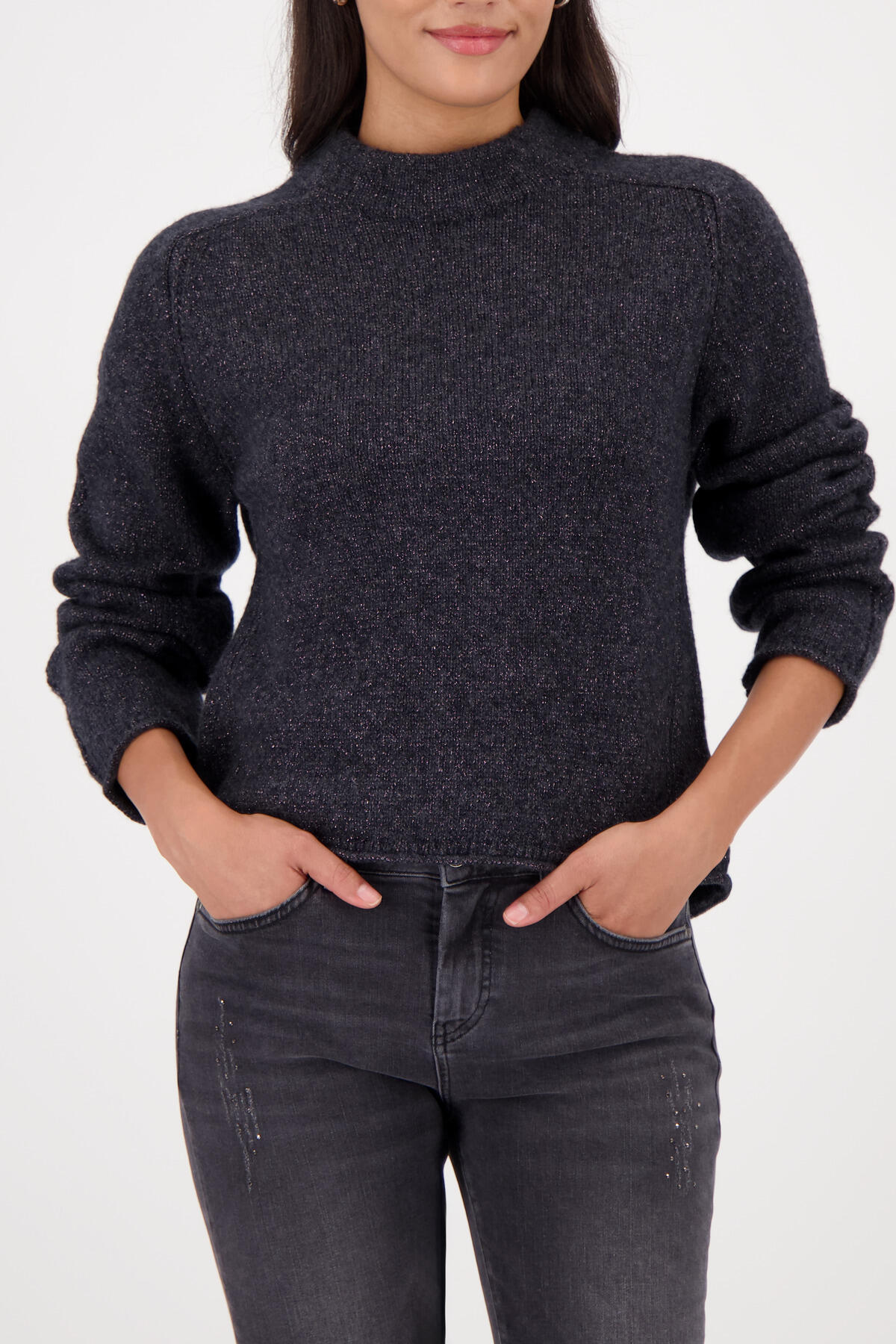 monari - Strickpullover mit Lurex anthra melange - Gr. - 42 von monari