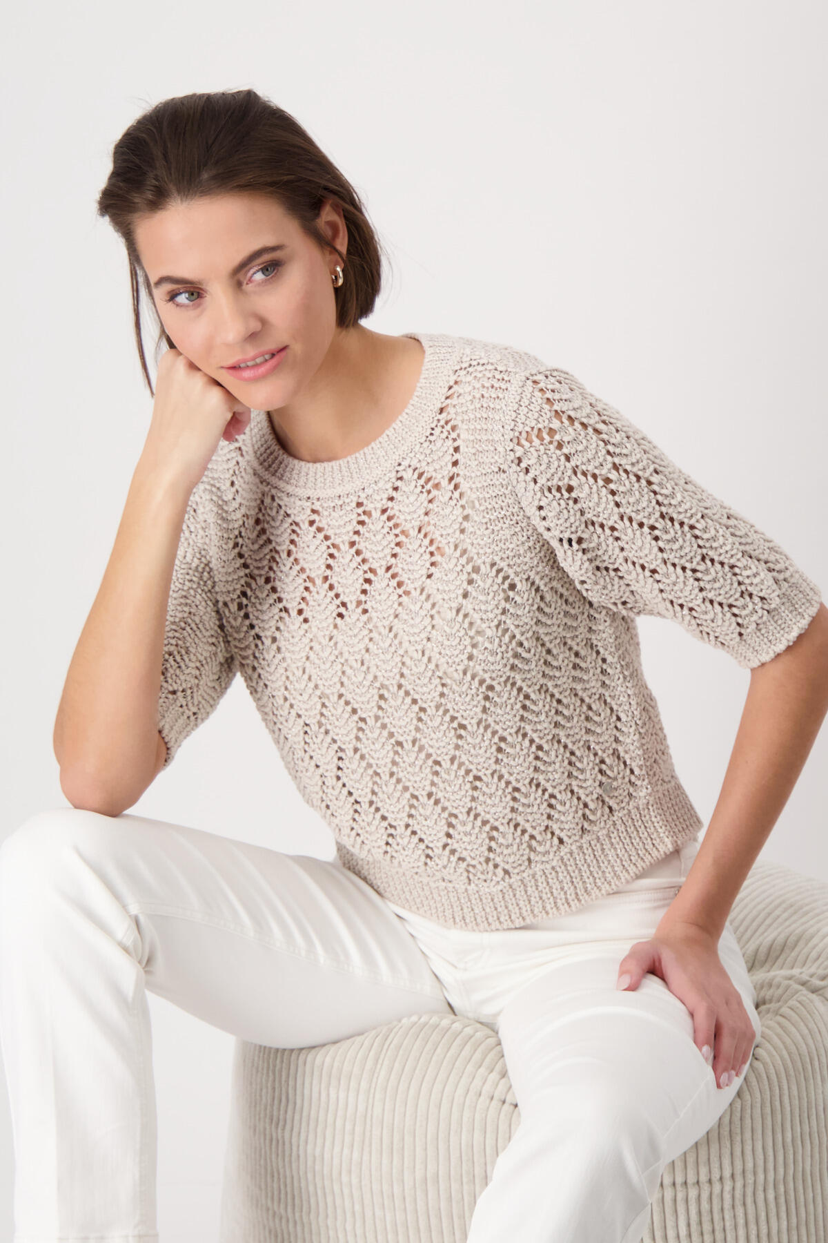 monari - Strickpullover mit Lurex warm sand - Gr. - 44 von monari