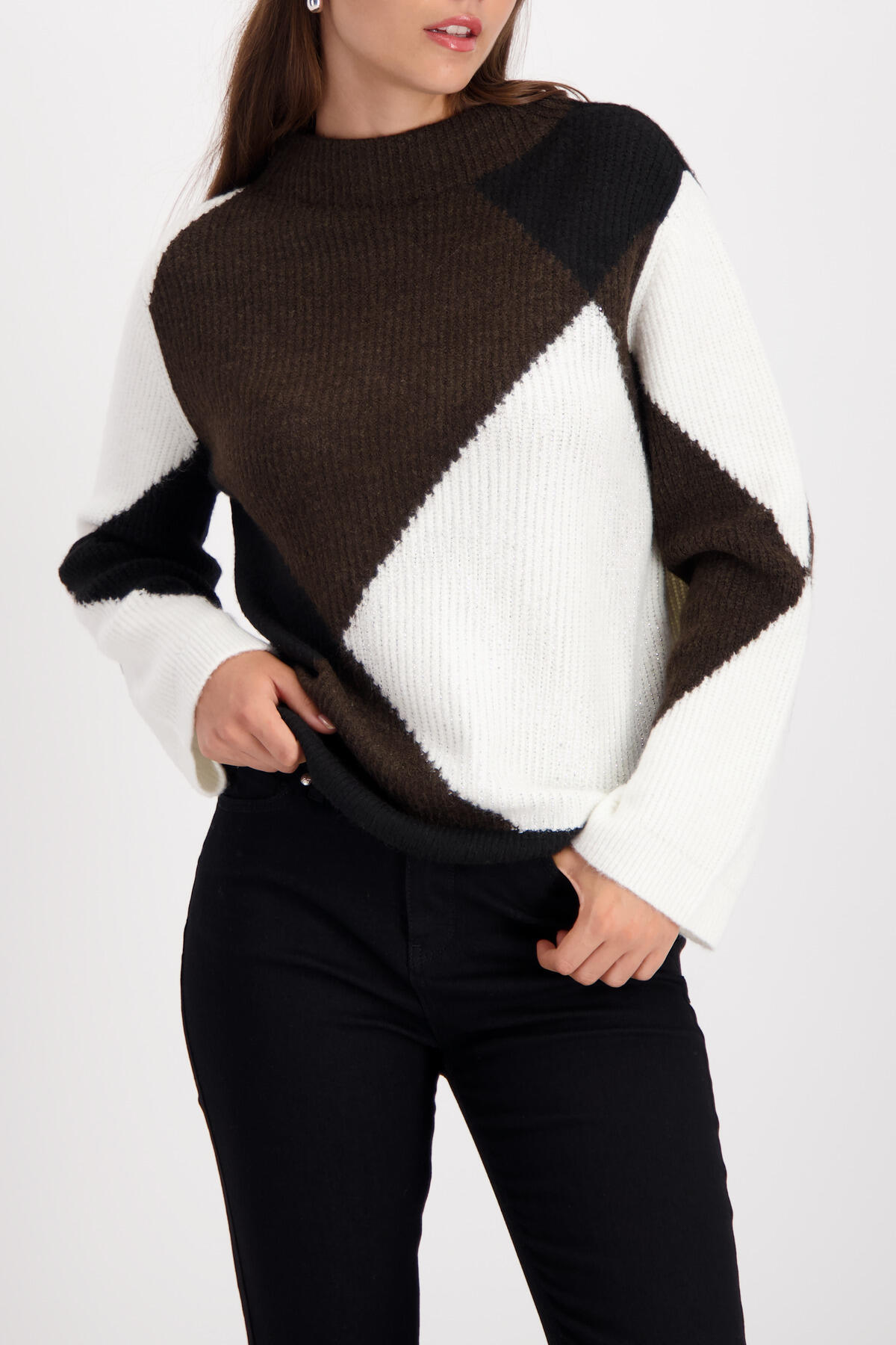 monari - Strickpullover mit Rautenmuster brownie - Gr. - 46 von monari
