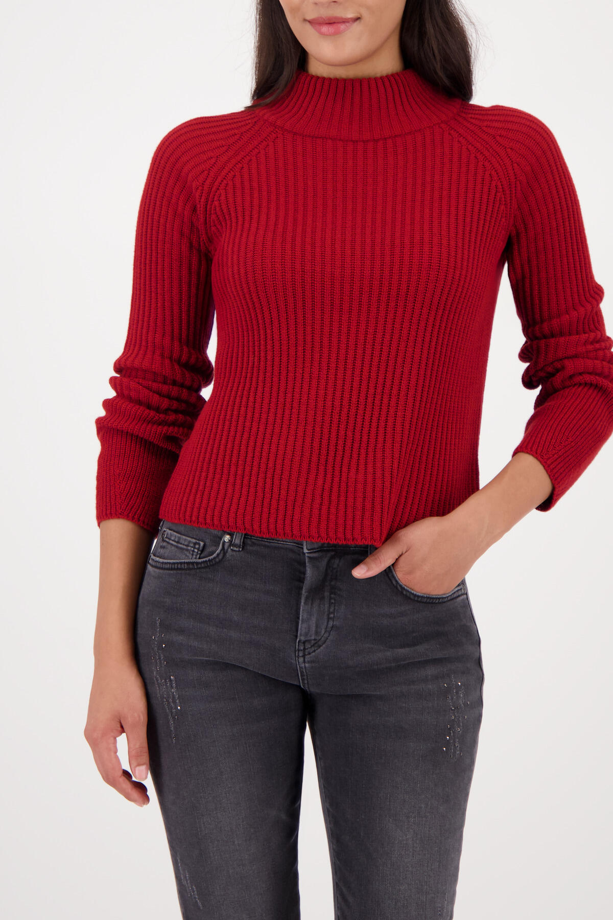 monari - Strickpullover mit Rippenstruktur chimney red - Gr. - 38 von monari