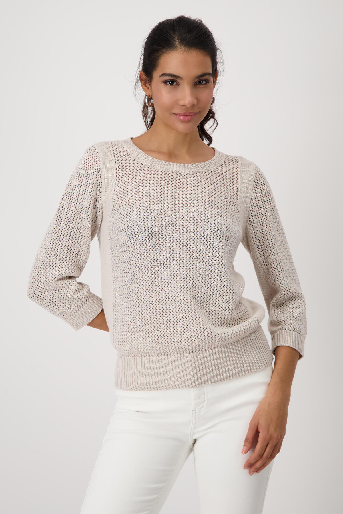 monari - Strickpullover mit Schmuck warm sand - Gr. - 40 von monari