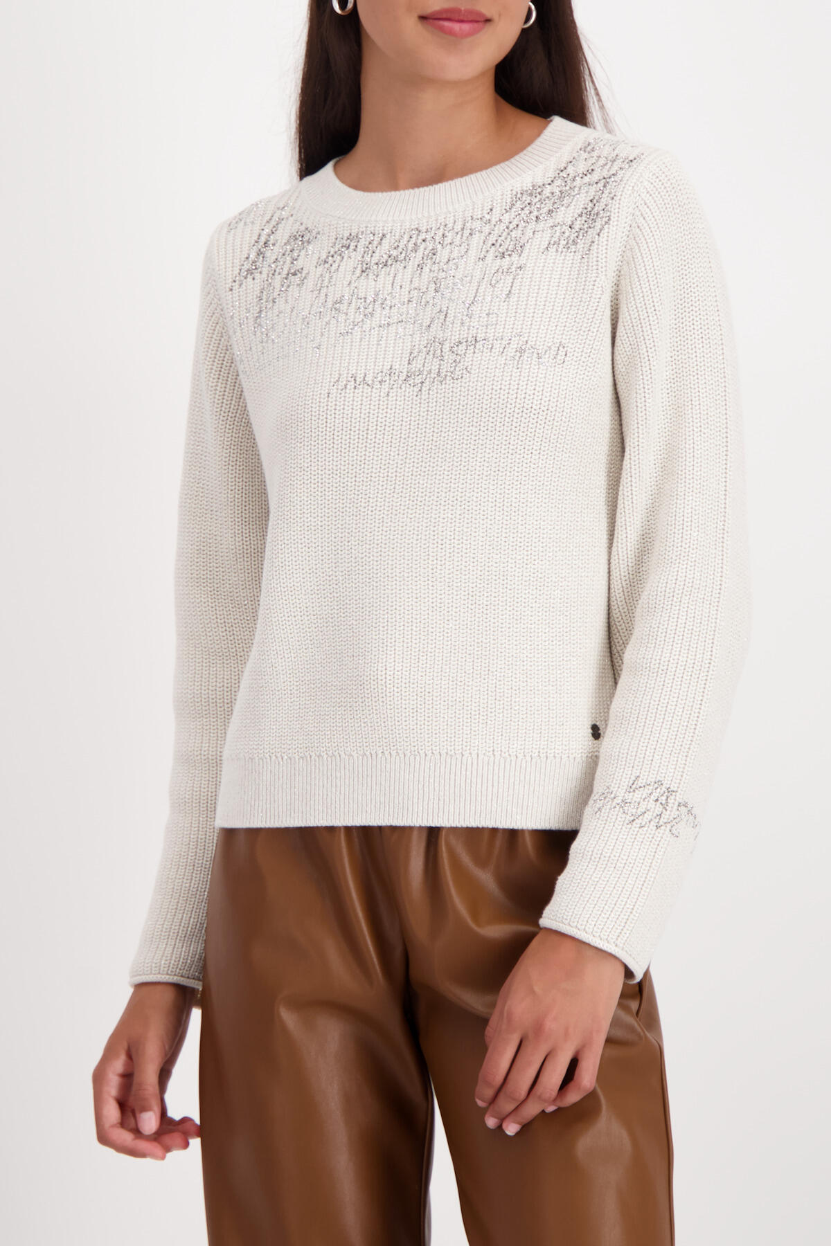 monari - Strickpullover mit Schriftmuster almond - Gr. - 40 von monari