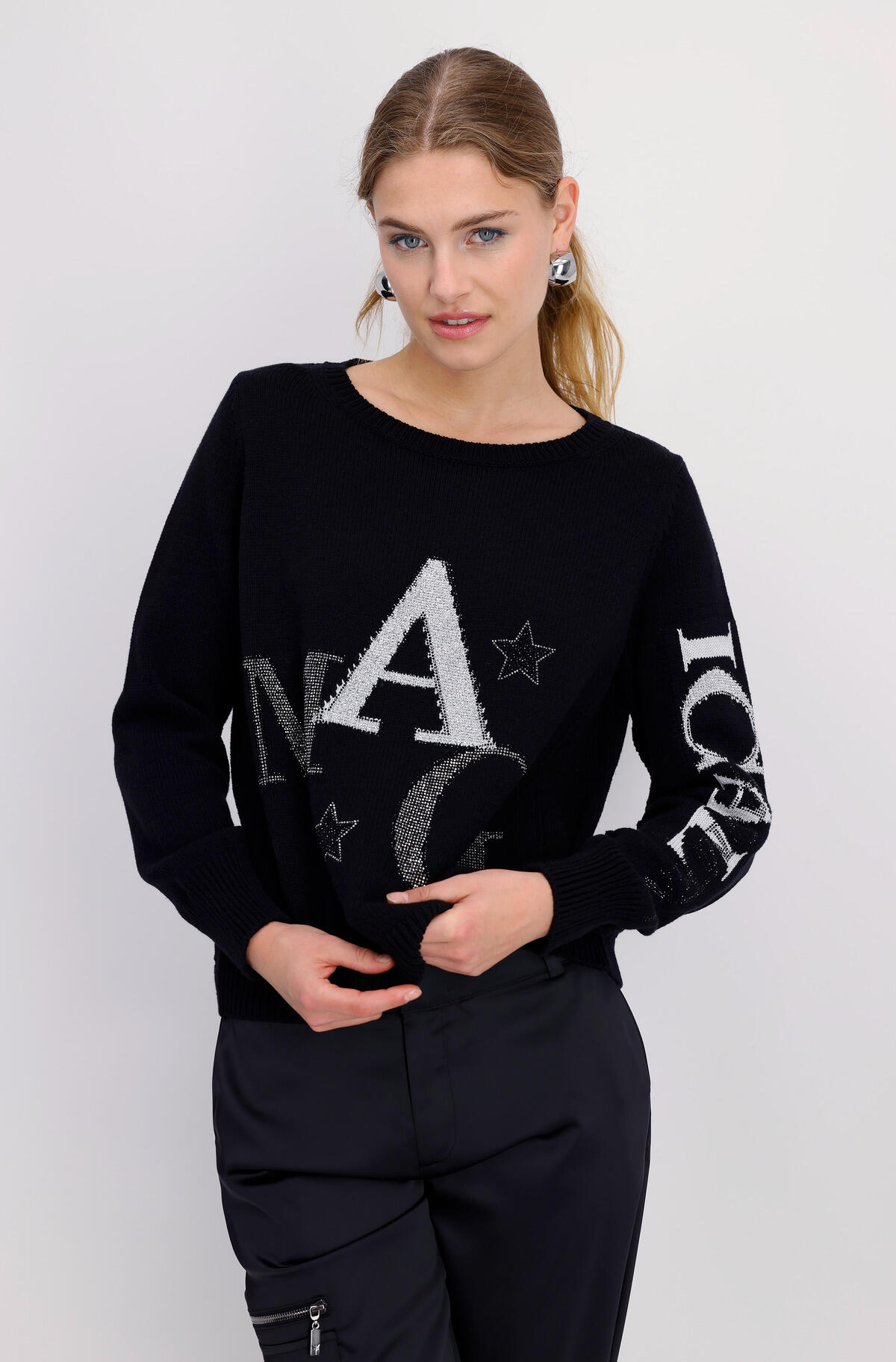 monari - Strickpullover mit Strass schwarz - Gr. - 42 von monari