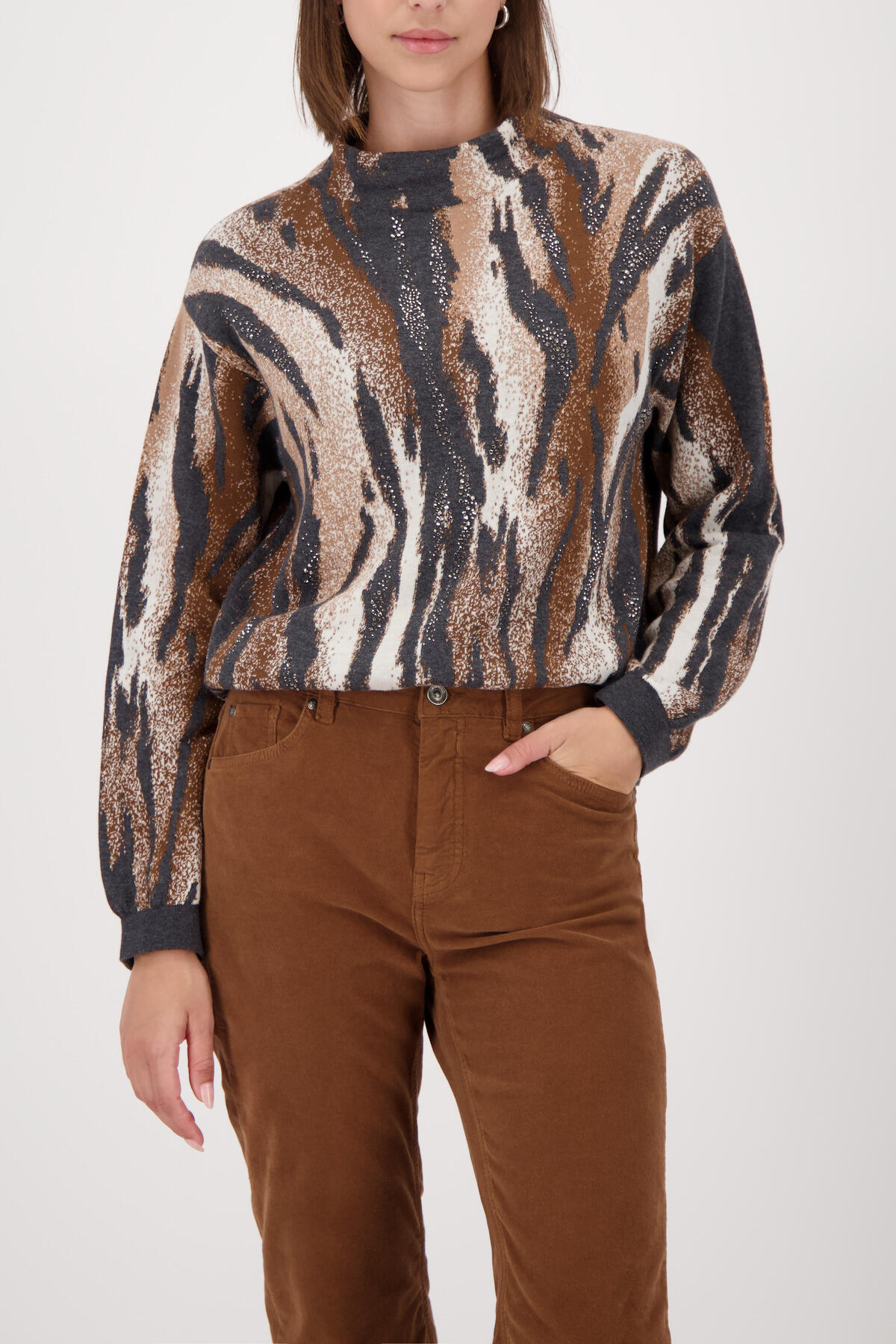 monari - Strickpullover mit Tigermuster anthra gemustert - Gr. - 38 von monari