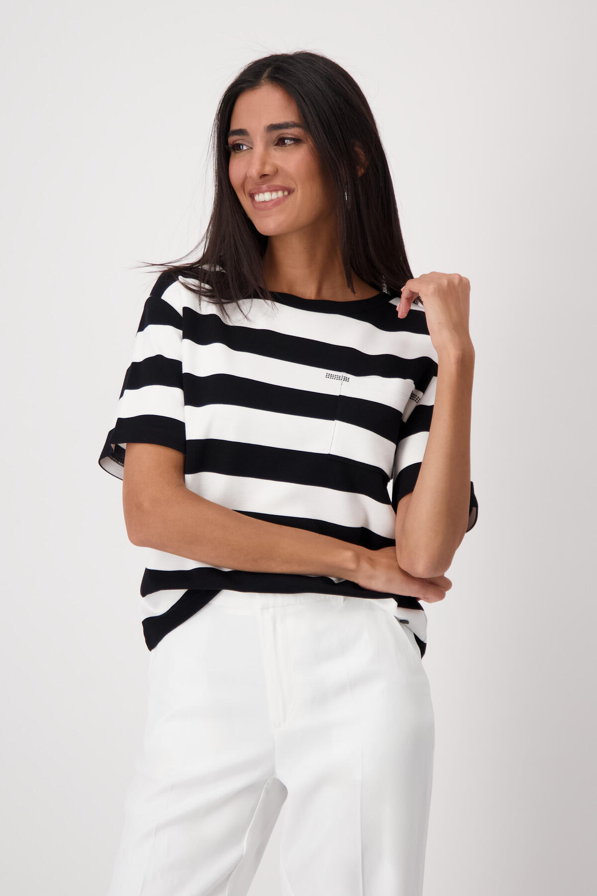 monari - Sweatshirt mit Brusttasche schwarz ringel - Gr. - 44 von monari