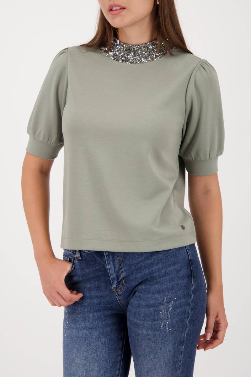 monari - Sweatshirt mit Paillettenkragen sage - Gr. - 38 von monari