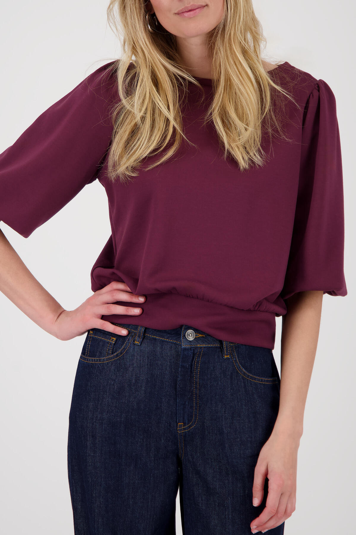 monari - Sweatshirt mit Puffärmeln bordeaux - Gr. - 44 von monari