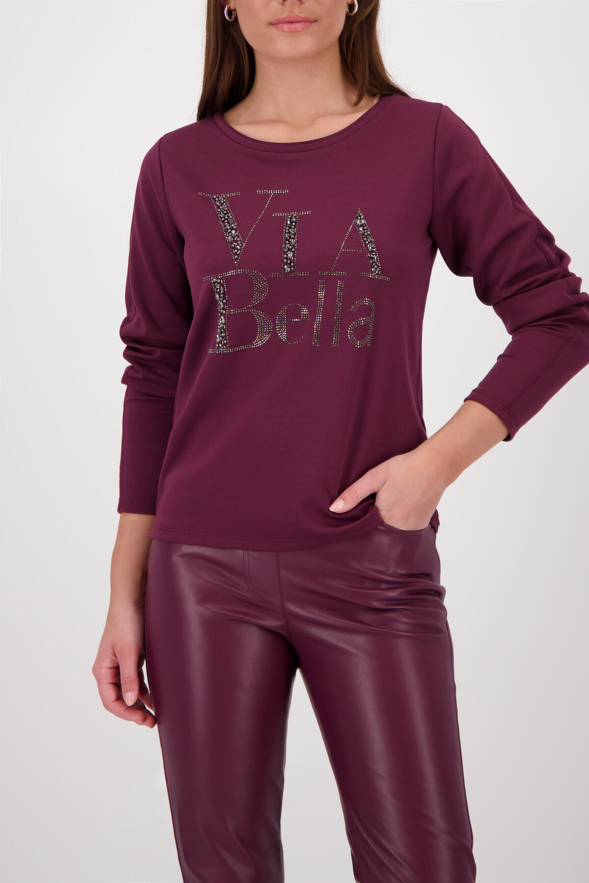 monari - Sweatshirt mit Schmuckschrift bordeaux - Gr. - 44 von monari