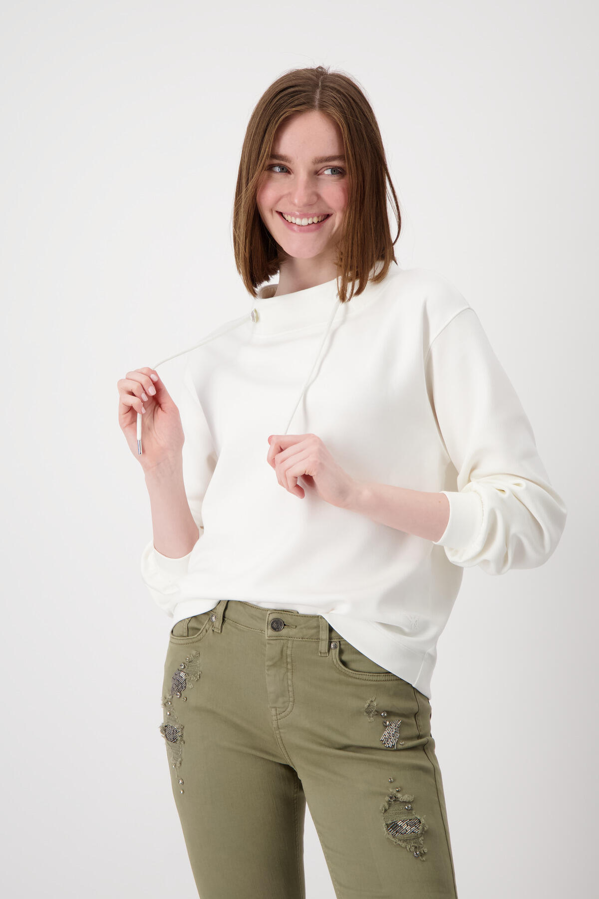monari - Sweatshirt mit Stehkragen off-white - Gr. - 46 von monari