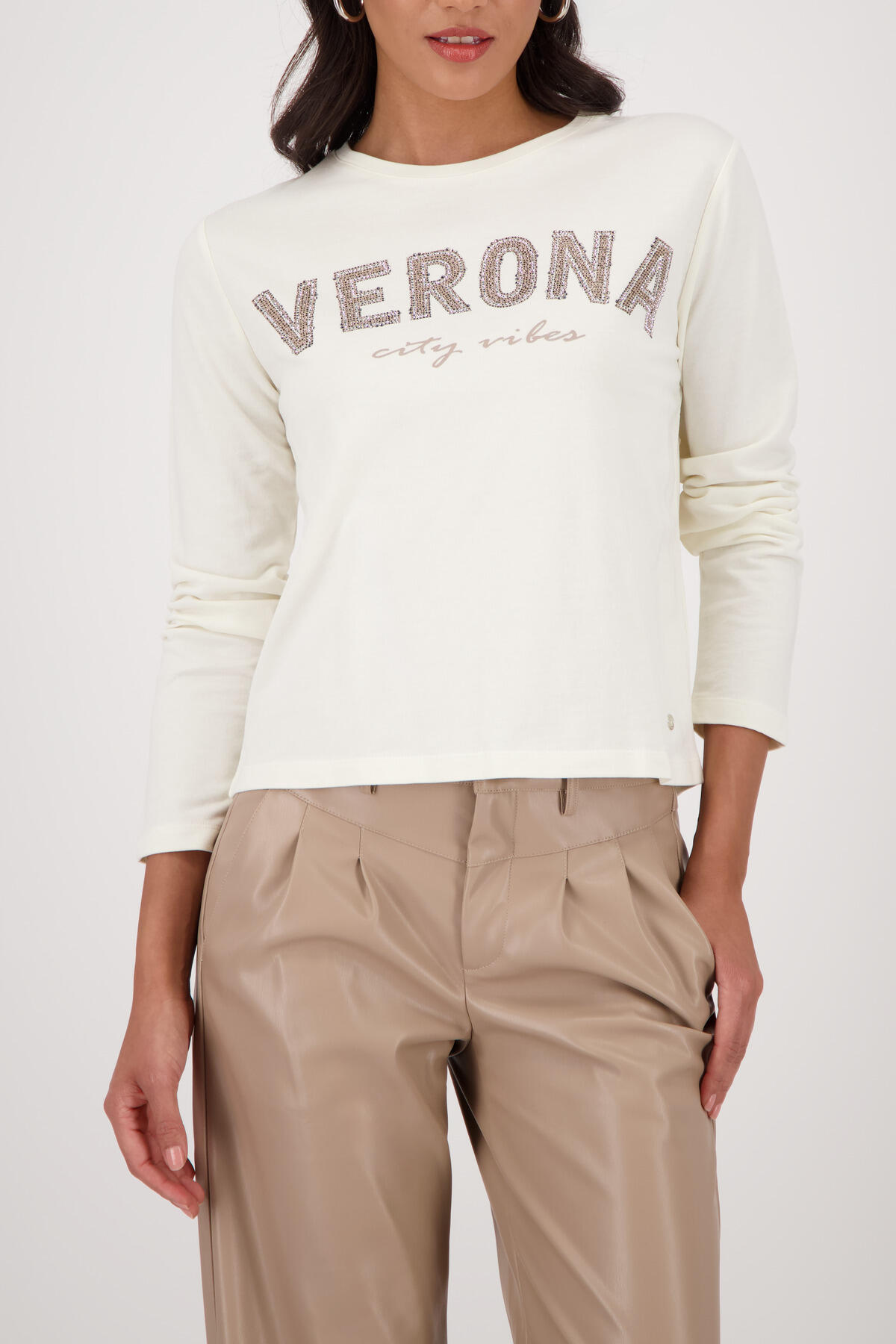 monari - Sweatshirt mit Strasssteinen cashmere - Gr. - 46 von monari