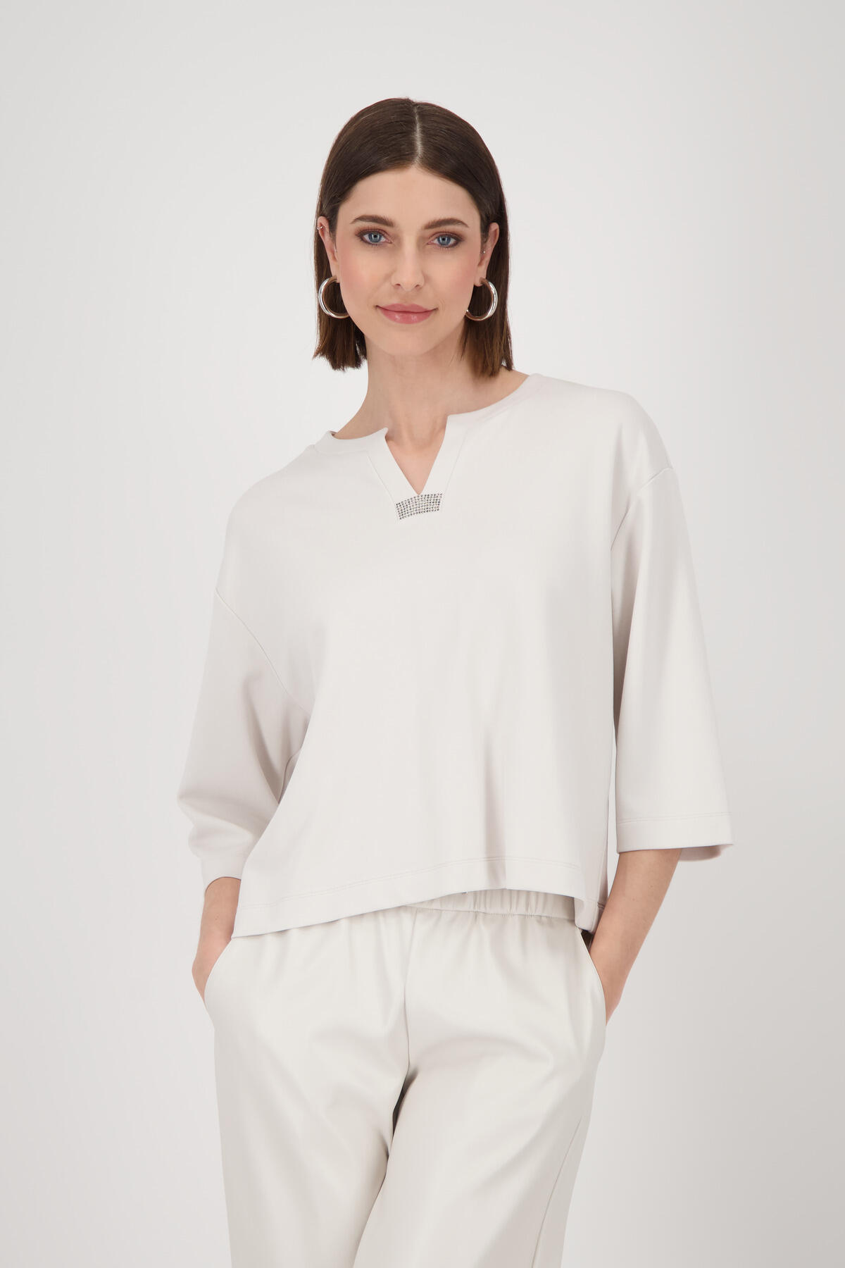 monari - Sweatshirt mit Strasssteinen oat milk - Gr. - 38 von monari