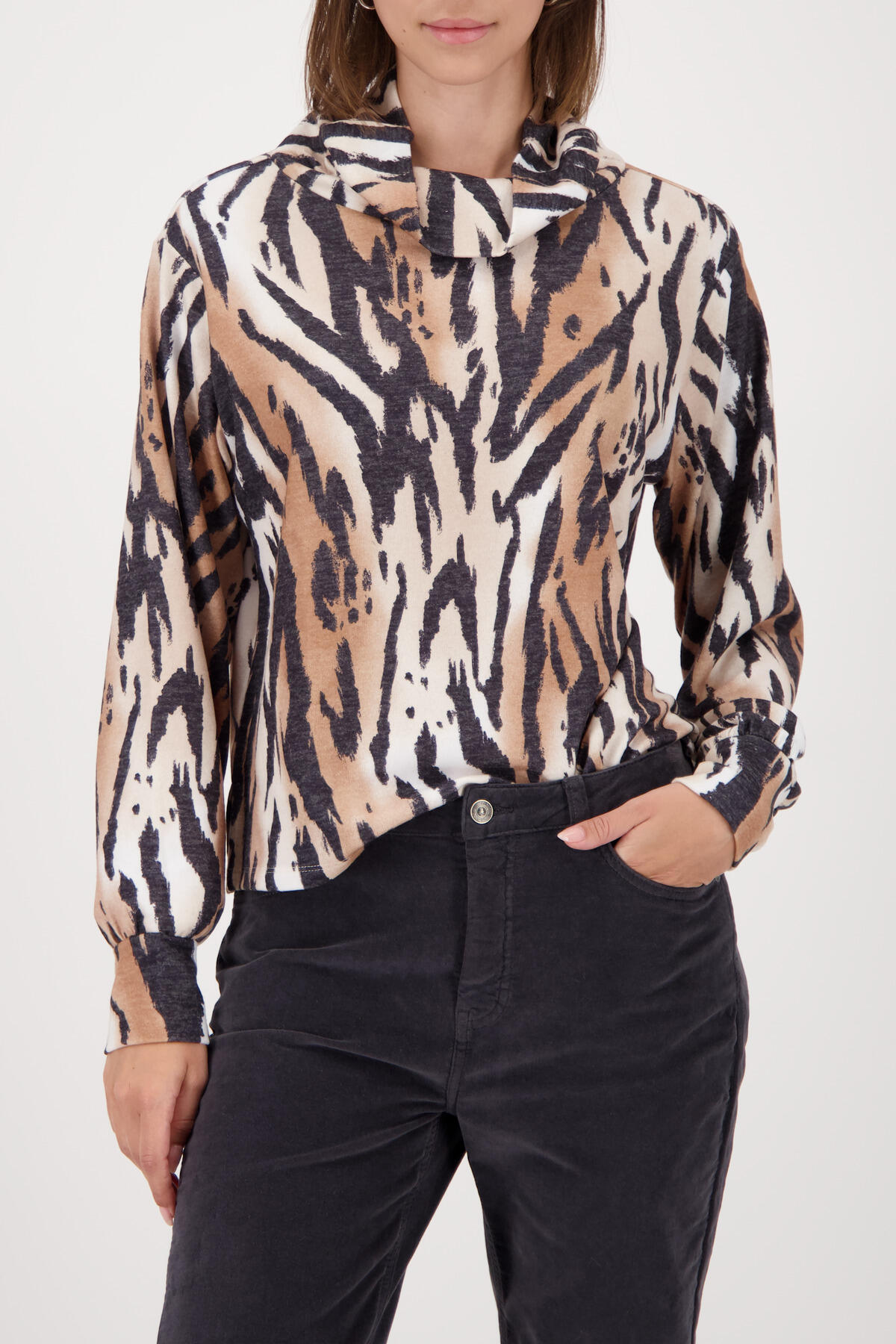 monari - Sweatshirt mit Tigermuster whisky gemustert - Gr. - 40 von monari