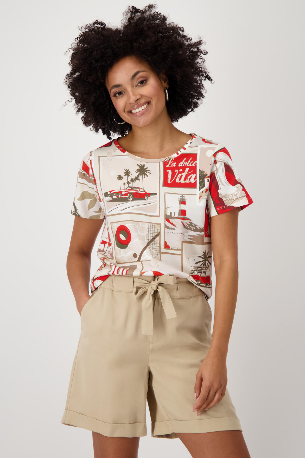 monari - T-Shirt mit Polaroid-Print red gemustert - Gr. - 40 von monari