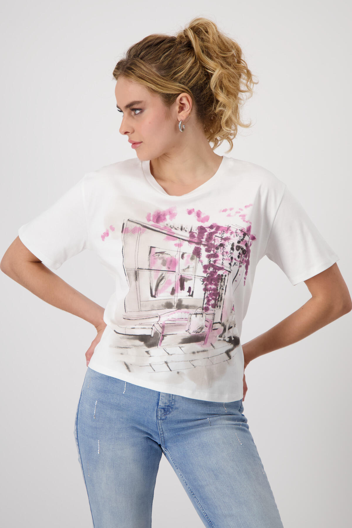 monari - T-Shirt mit Print off-white - Gr. - 40 von monari