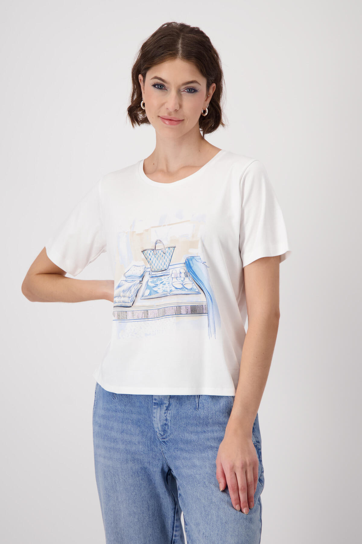 monari - T-Shirt mit Print off-white - Gr. - 46 von monari