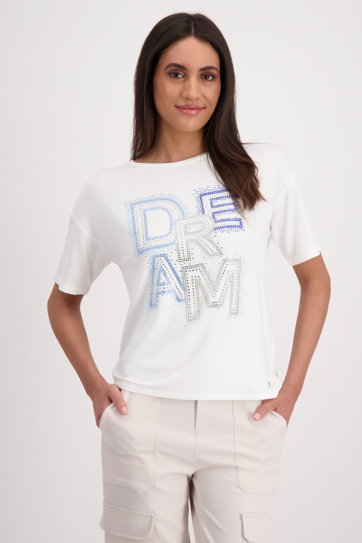 monari - T-Shirt mit Schrift off-white - Gr. - 46 von monari