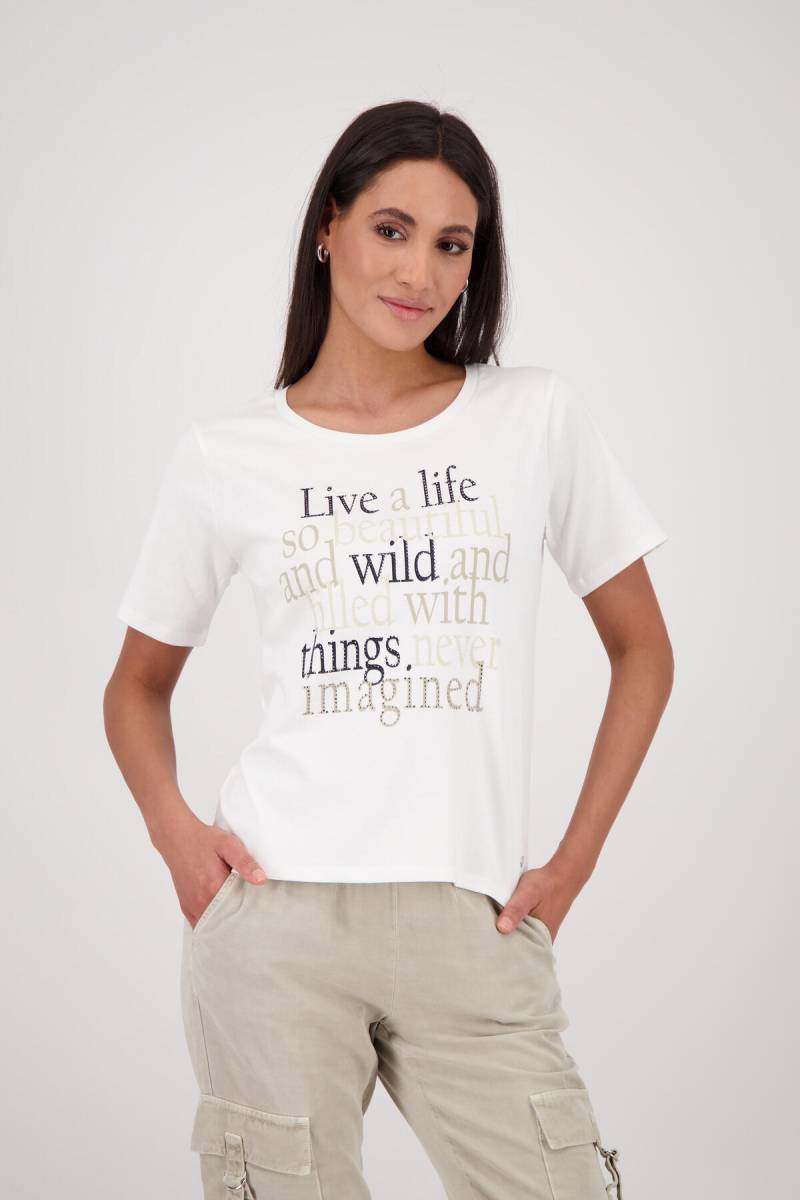 monari - T-Shirt mit Schriftzug und Strasssteinen - Gr. - 46 von monari