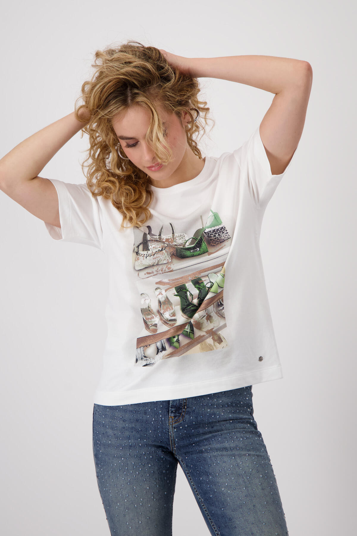 monari - T-Shirt mit Schuh- und Taschenprint off-white - Gr. - 38 von monari
