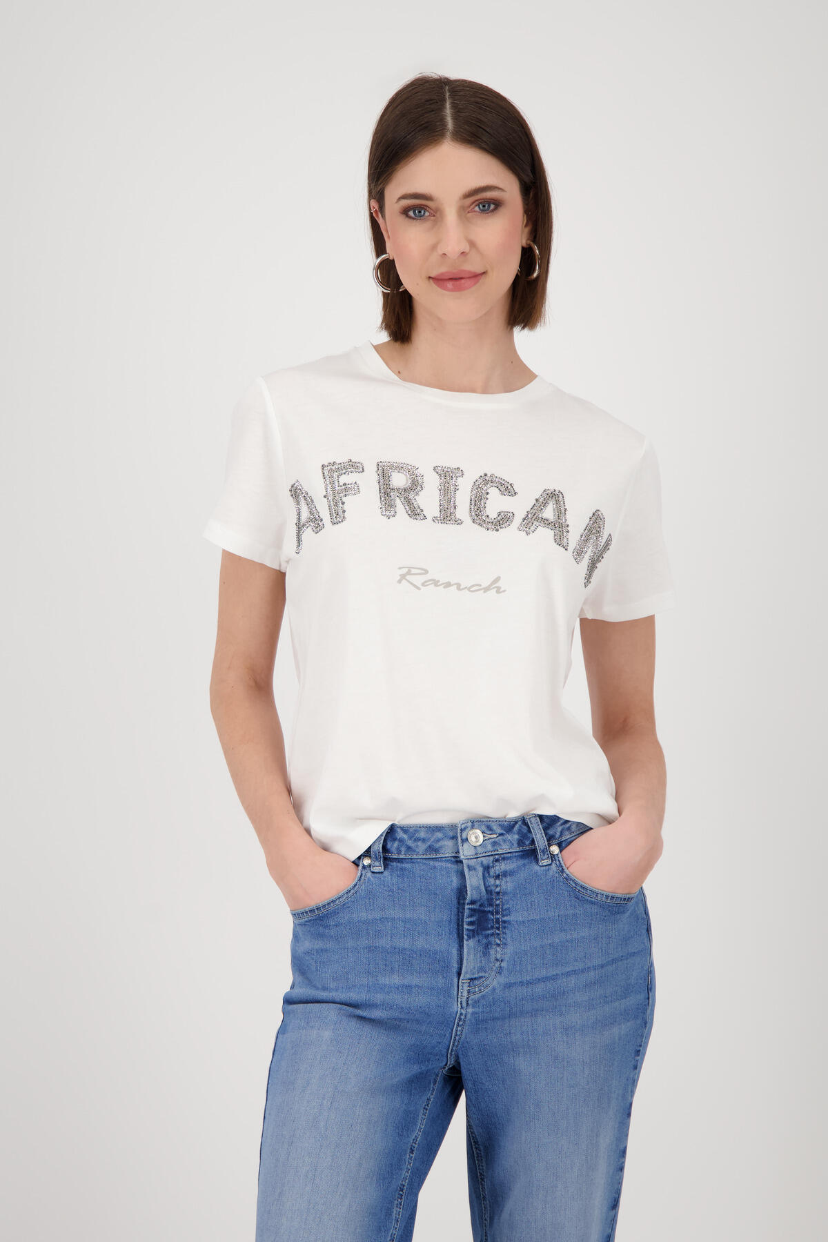 monari - T-Shirt mit Strasssteinen off-white - Gr. - 46 von monari