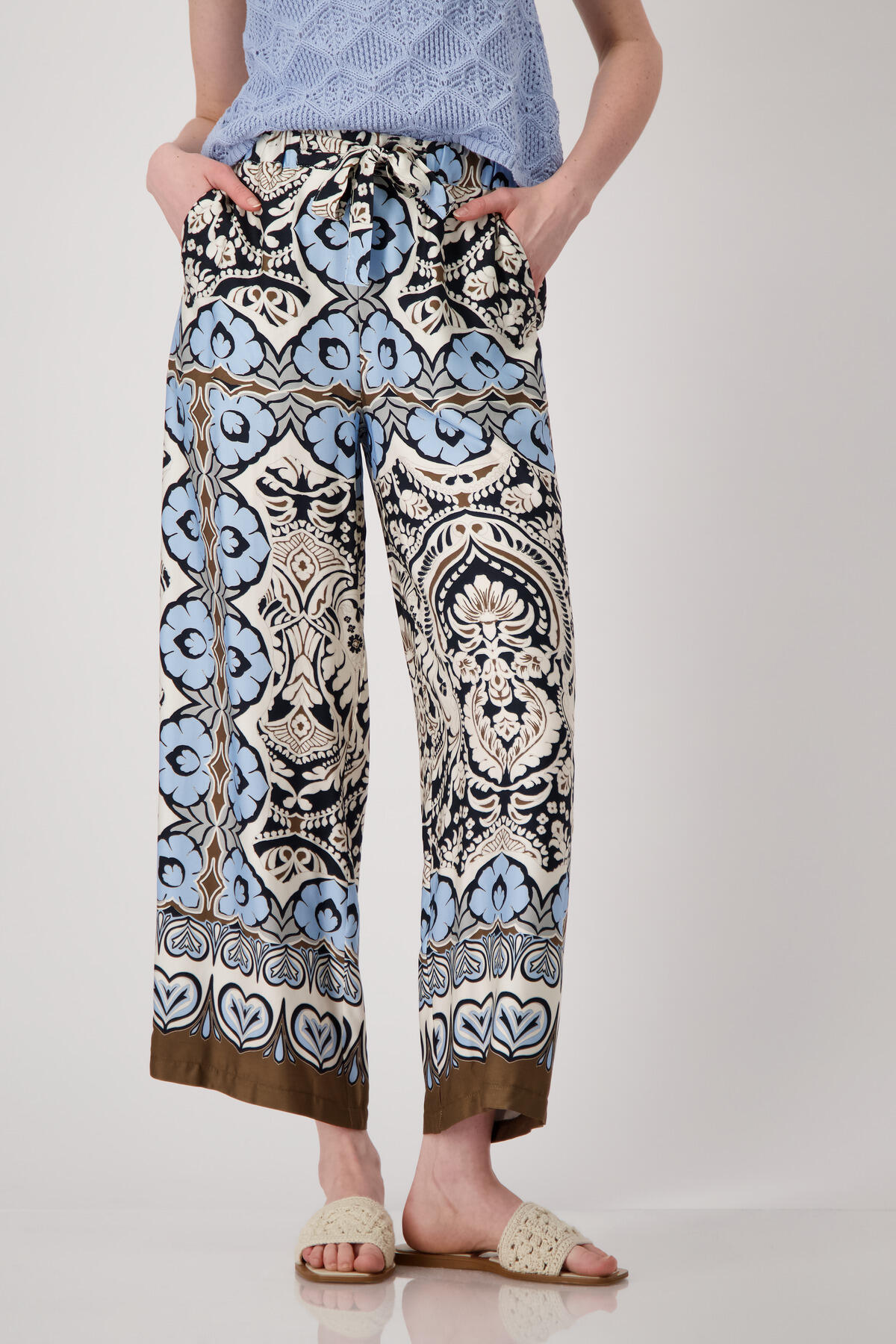 monari - Wide-Leg-Hose mit Ornamentmuster schwarz gemustert - Gr. - 40 von monari