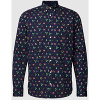 Montego Regular Fit Freizeithemd mit Allover-Muster in Marineblau, Größe XXL von montego