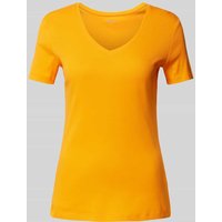 Montego T-Shirt mit V-Ausschnitt in unifarbenem Design in Orange, Größe L von montego