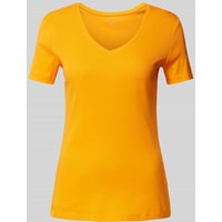 Montego T-Shirt mit V-Ausschnitt in unifarbenem Design in Orange, Größe XL von montego