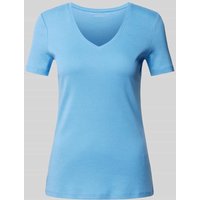 Montego T-Shirt mit V-Ausschnitt in unifarbenem Design in Blau, Größe XL von montego
