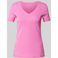 Montego T-Shirt mit V-Ausschnitt in unifarbenem Design in Pink, Größe M von montego