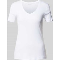 Montego T-Shirt mit V-Ausschnitt in unifarbenem Design in Weiss, Größe XL von montego