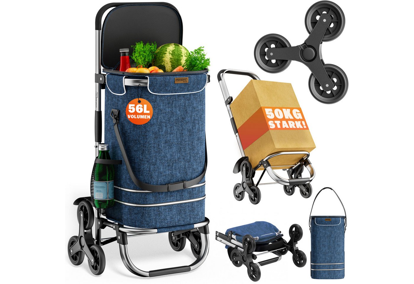 monzana Einkaufstrolley, komplett zusammenklappbar (auch mit Tasche), innenliegendes Kühlfach von monzana