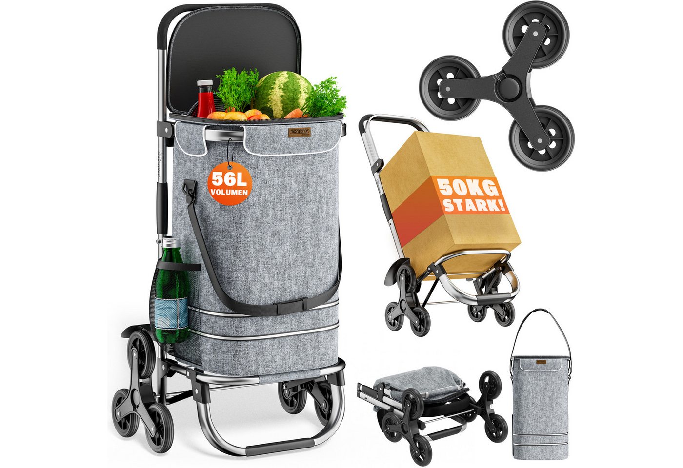 monzana Einkaufstrolley, komplett zusammenklappbar (auch mit Tasche), innenliegendes Kühlfach von monzana