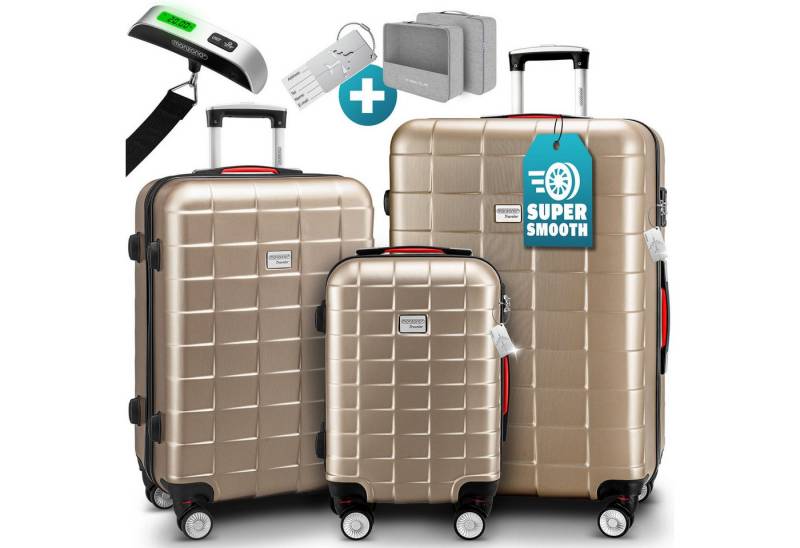 monzana Kofferset, Koffer Zwillingsrollen TSA Schloss Waage Gurt Reisekoffer Champagner von monzana
