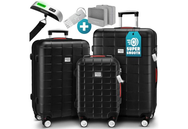 monzana Kofferset, Koffer Zwillingsrollen TSA Schloss Waage Gurt Reisekoffer Schwarz von monzana