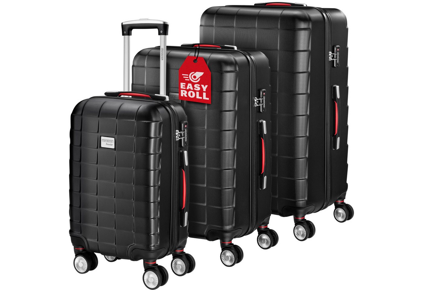 monzana Kofferset Exopack Line, 3tlg TSA Schloss Hartschalen Koffer M-L-XL Rollkoffer Reisekoffer von monzana