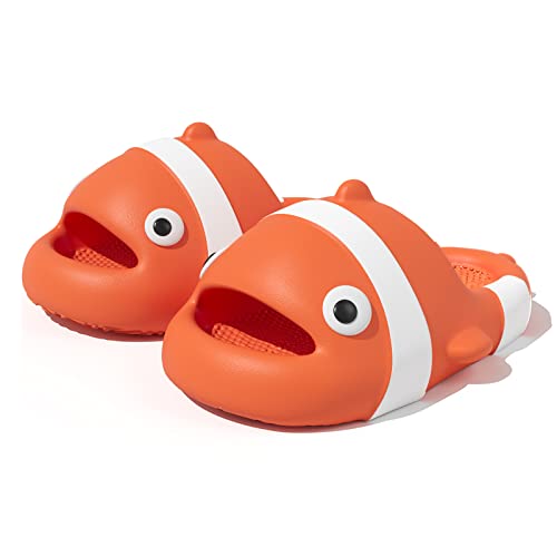 Clownfish Slides für Damen und Herren, bewölkt, bewölkt, Clownfisch, Hausschuhe, offener Zehenbereich, Unisex, Strandschuhe, Orange/Abendrot im Zickzackmuster (Sunset Chevron), 8.5-9.5 Women/7-8 Men von moobee