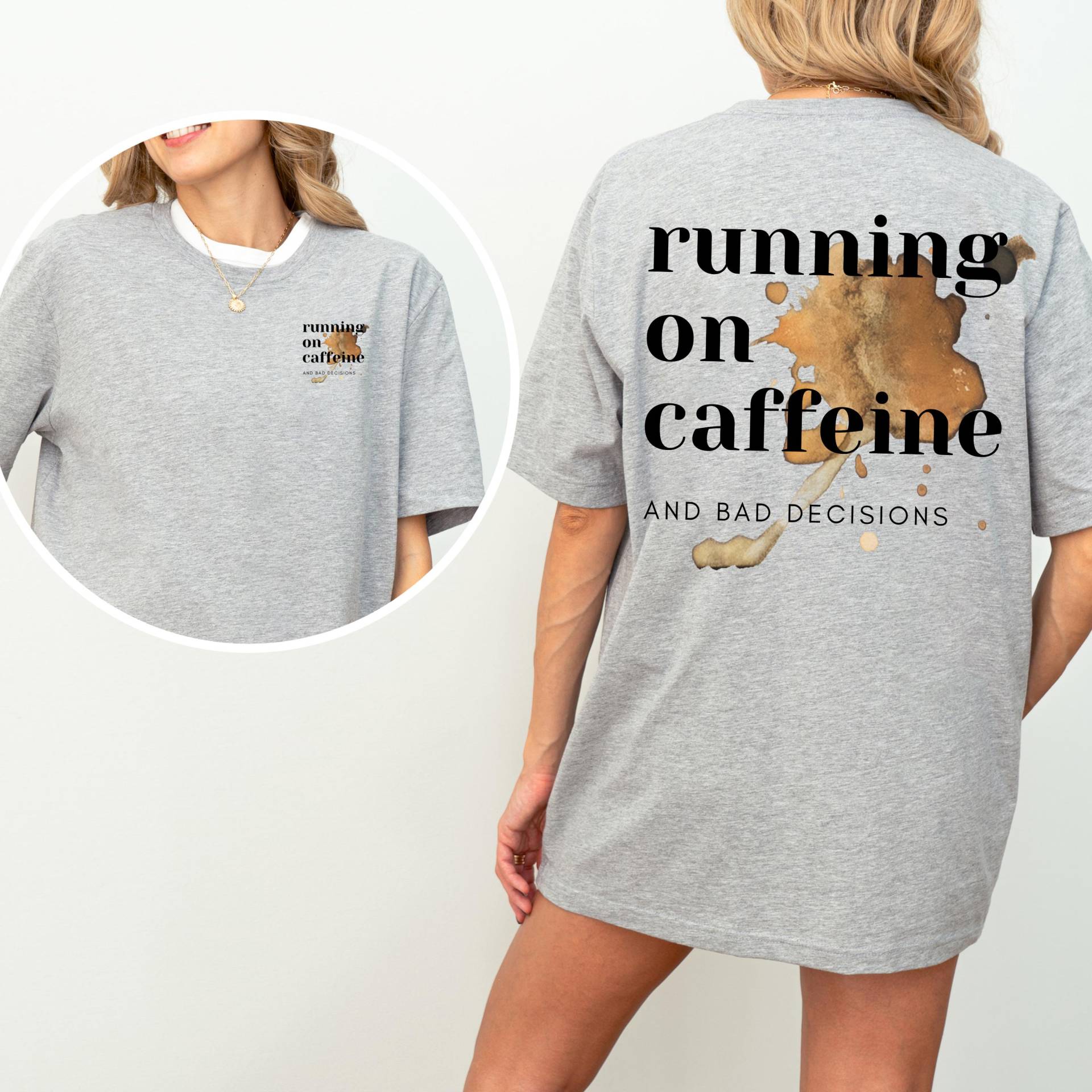 Running On Caffeine T-Shirt - Bella + Canvas 3001 Oversized Unisex Shirt, Lustiger Kaffee-Print, Lässiges Statement-Shirt Running On Caffeine T-Shirt - Bella + Canvas 3001 Oversized Unisex Shirt, Lustiger Kaffee-Print, Lässiges Statement-Shirt von moodyapparel