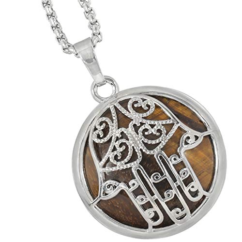 mookaitedecor 18 Karat vergoldet Silber Runde Fatimas Hand Heilstein Anhänger für Damen und Herren, Grüner Aventurin Stein von mookaitedecor