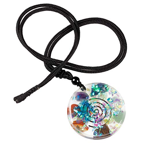 mookaitedecor 7 Chakra Steine Anhänger für Damen und Herren mit verstellbarem Kette 46-60cm, Trommelstein Schmuck mit Chakra Symbolen für Heilung, Meditation, Amulett, Glück von mookaitedecor