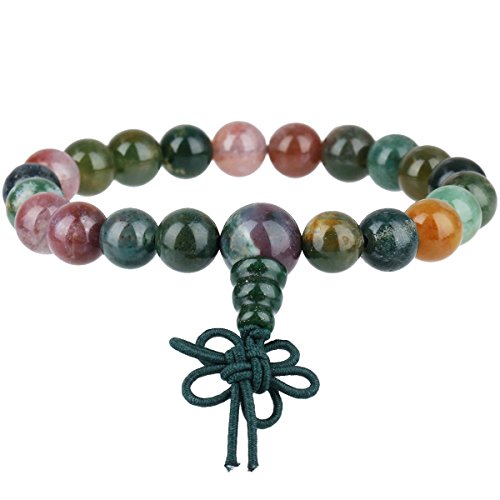 mookaitedecor 8mm Mala Gebetskette Stein Armbänder für Damen Herren, 21 Tibetisches Buddha Wickelarmband von mookaitedecor