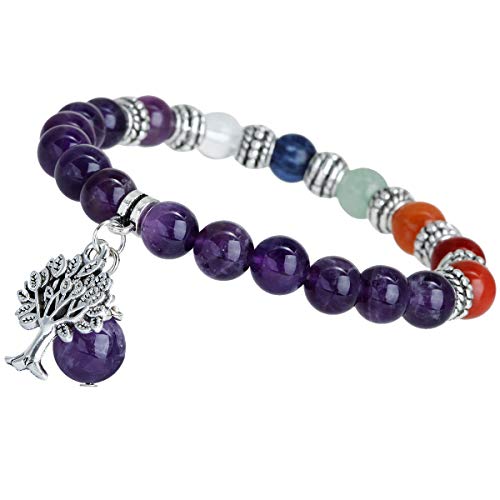 mookaitedecor Baum des Lebens 7 Chakras Stein Armband Heilung Crystal Echte Edelsteine Bead Birthstone Stretch Armband für Damen Herren von mookaitedecor