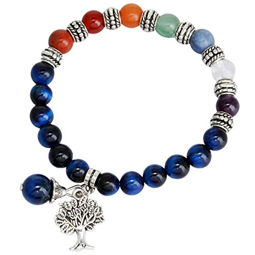 mookaitedecor Baum des Lebens 7 Chakras Stein Armband Heilung Crystal Echte Edelsteine Bead Birthstone Stretch Armband für Damen Herren von mookaitedecor