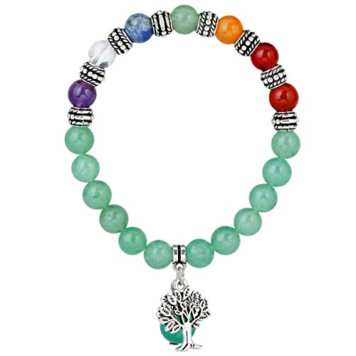 mookaitedecor Baum des Lebens 7 Chakras Stein Armband Heilung Crystal Echte Edelsteine Bead Birthstone Stretch Armband für Damen Herren von mookaitedecor