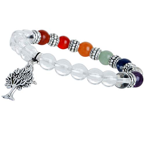 mookaitedecor Baum des Lebens 7 Chakras Stein Armbänder mit Heilsteinen Amulett Armband Perlen Mutmacher für Damen Herren von mookaitedecor