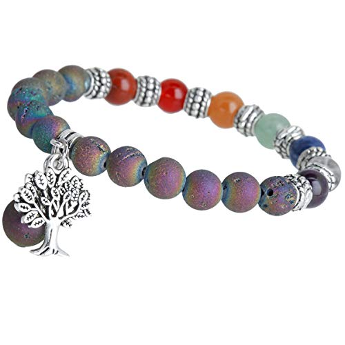 mookaitedecor Baum des Lebens 7 Chakras Stein Armband Heilung Crystal Echte Edelsteine Bead Birthstone Stretch Armband für Damen Herren von mookaitedecor