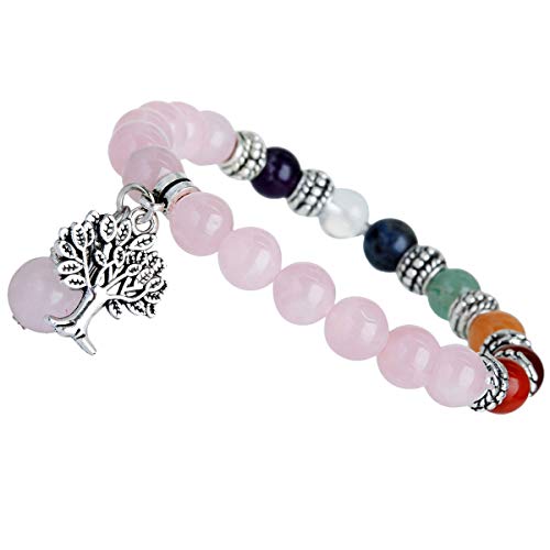 mookaitedecor Baum des Lebens 7 Chakras Stein Armband Heilung Crystal Echte Edelsteine Bead Birthstone Stretch Armband für Damen Herren von mookaitedecor