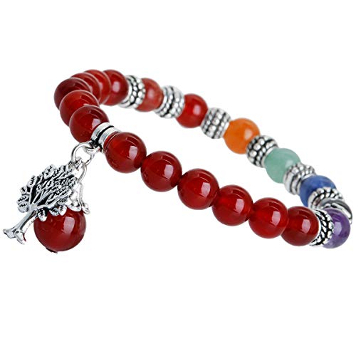 mookaitedecor Baum des Lebens 7 Chakras Stein Armbänder mit Heilsteinen Amulett Armband Perlen Mutmacher für Damen Herren von mookaitedecor