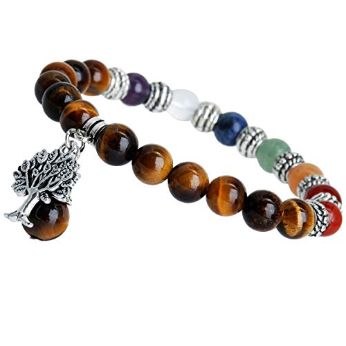 mookaitedecor Baum des Lebens 7 Chakras Stein Armbänder mit Heilsteinen Amulett Armband Perlen Mutmacher für Damen Herren von mookaitedecor