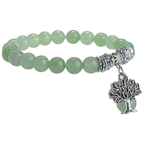 mookaitedecor Baum des Lebens 8mm Edelstein Armbänder Natürliche Heilung Kristall Echte Stein Bead Birthstone Stretch Armband für Damen Herren, Grüner Aventurin von mookaitedecor